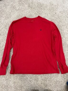 American Eagle Outfitters Men’s Long Sleeve Crewneck Tee - Red with Navy Logo